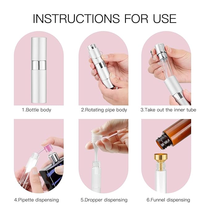 Tekson 8ml Travel Perfume Atomizer Refillable, Mini Cologne Spray Bottle Empty, Small Aftershave Portable Sprayer for Liquid Dispenser (Grey&Sliver)