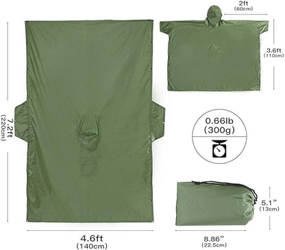 Cosmine Hooded Rain Poncho for Adult with Pocket, Waterproof Lightweight Unisex Raincoat Jacket for Hiking Camping Emergency