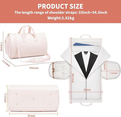 Leather Garment Bag Women, Carry on Garment Bag for Travel Convertible Garment Duffel Bag 2 in 1 Waterproof Foldable Travel Suit Bag Weekender Bag with Shoe Pouch