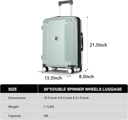 Luggage Sets 3 Piece, Lightweight Expandable PC Hardside Durable Suitcases with Spinner Wheels & TSA Lock, 20/24/28 Inch, Light Green