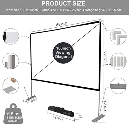 SKERELL Outdoor Projector Screen with Stand 100 Inch: Portable Projection Screen for Outside Theater Home Backyard Movies