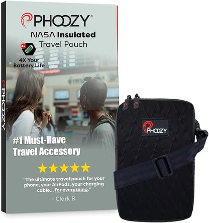 PHOOZY Orion Insulated Tech Bag For Travel - NASA Insulation Protects Your Phone, AirPods and Other Devices. Weatherproof X-Tech Shell with RFID Blocking Pocket for Complete Protection (Black)