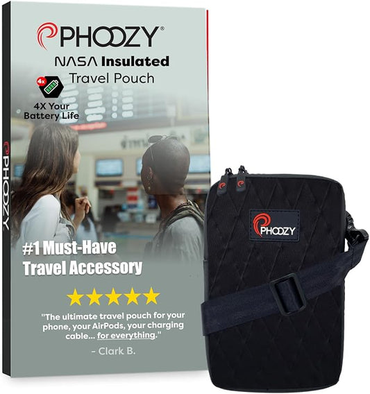PHOOZY Orion Insulated Tech Bag For Travel - NASA Insulation Protects Your Phone, AirPods and Other Devices. Weatherproof X-Tech Shell with RFID Blocking Pocket for Complete Protection (Black)