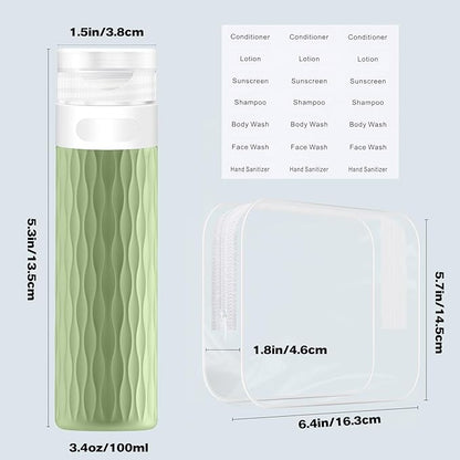 Travel Bottles for Toiletries, TSA Approved 3.4oz Travel Size Containers, BPA Free Leak Proof Silicone Traveling Bottles, Refillable Travel Essentials Kits for Shampoo Conditioner(4 Pack)-C
