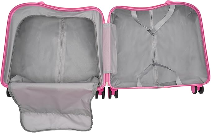 18" Ride-On Kids Suitcase with Double Spinner Wheels, Lightweight Tow-Along Luggage Carry-on Hardside Trolly Case with Password Lock, Rolling Children's Travel Luggage for Travel, School (Pink)