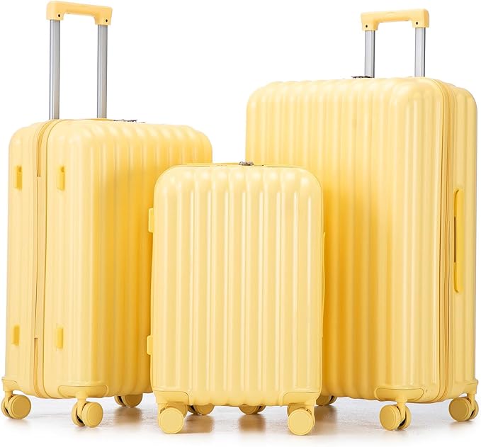 3 Luggage Sets, ABS Hardshell Suitcases Spinner Wheel with Combination Lock