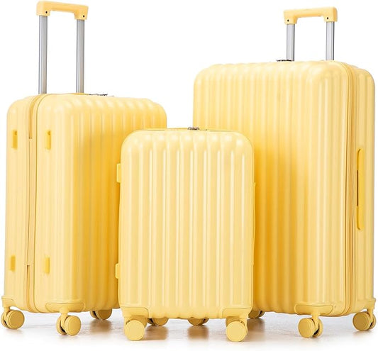 3 Luggage Sets, ABS Hardshell Suitcases Spinner Wheel with Combination Lock
