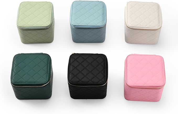 Travel Jewelry Box Organizer - Small Jewelry Case with 6 Small Velvet Zipped Pouches Pockets for Jewelry Necklaces Rings Earrings Storage(Teal)