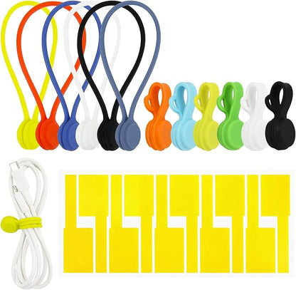 Silicone Magnetic Cable Ties Reusable Cord Organizer Twist Ties Silicone Cord Wrap with Strong Magnet for Bundling and Cable Management, Fridge Magnets 2 Sizes Combo (6pcs 2.75" + 6pcs 7.48")