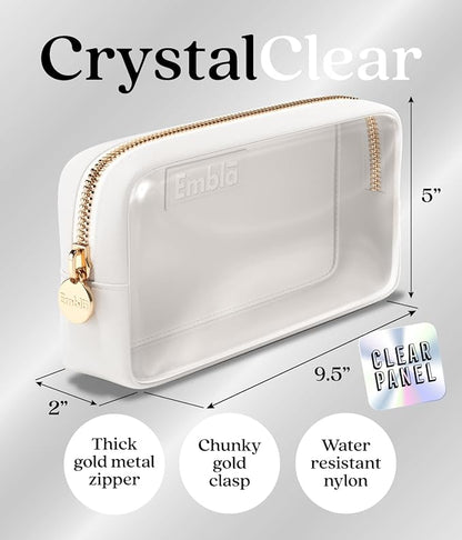 Embla Clear Cosmetic Bag Makeup Case, Clear Zipper Make Up Pouch and Toiletry Travel Tote, Cute Skincare Pouches for Women Girls, Preppy Purse Cosmetic Organizer, Small Makeup Bags, White