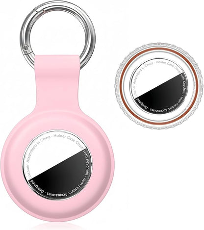 Waterproof for AirTag Holder Case Keychain for Air Tag Key Ring [PC+Silicone] Compatible with AirTags, Tags Chain for GPS Item Finders Accessories, for Pets, Kids, Luggages, Pink