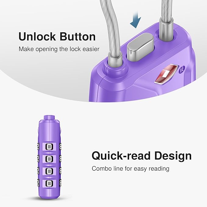 Puroma 2 Pack TSA Approved Luggage Locks, 4 Digit Combination Travel Locks Resettable Code Lock with Zinc Alloy Body for Suitcase, Toolbox, Backpack, Bag, Gym Locker (Basic Purple)
