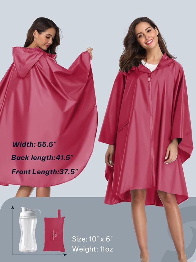 SaphiRose Unisex Rain Poncho Waterproof Raincoat Hooded for Adults Women with Pockets