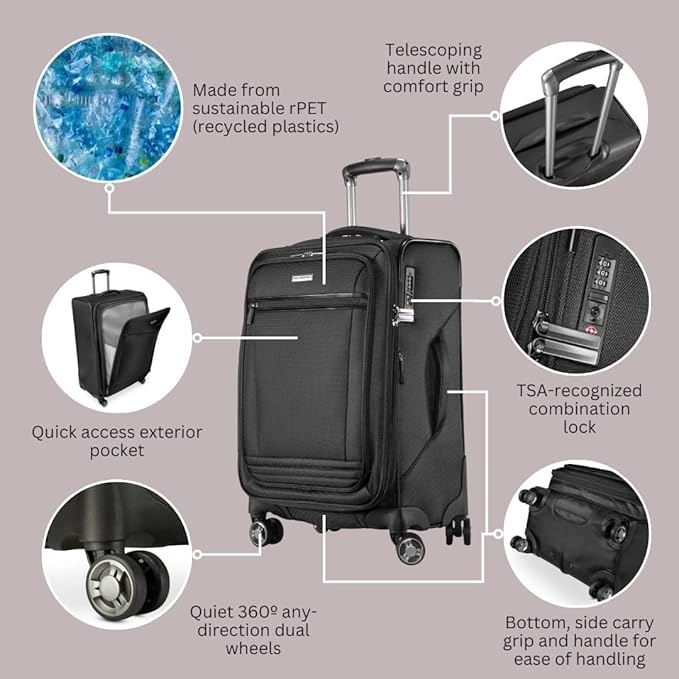 Ricardo Beverly Hills Avalon Softside 2-Piece Luggage Set Made with Sustainable 100% Recycled PET (rPET), Lightweight, Eco-Friendly Travel, Expandable, Dual Spinner Wheels, Black, (20" & 24")
