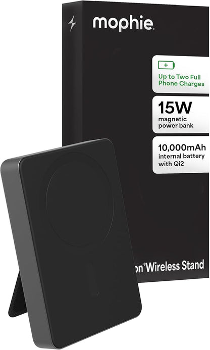 Mophie Powerstation Wireless Slim with Stand 10,000mAh Power Bank – MagSafe Compatible, 15W Qi2-Certified, 30W USB-C PD Fast Charging, Slim Battery Pack for iPhone, Android, Travel & Airplane Use