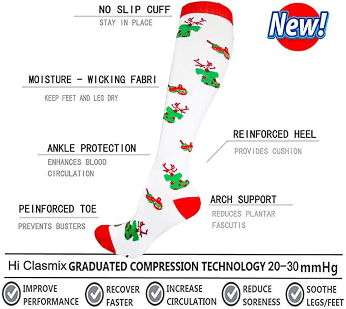 Graduated Compression Socks for Women&Men 20-30mmhg Knee High Socks Travel Hiking Running Stocking