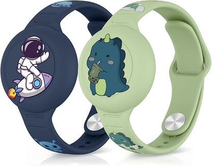 2 Pack Bracelets for Kids, Soft Silicone Waterproof Hidden Wristband - Adjustable GPS Tracker Holder Compatible with Watch Band for Child, Boys, Girls (Green+Navy Blue)