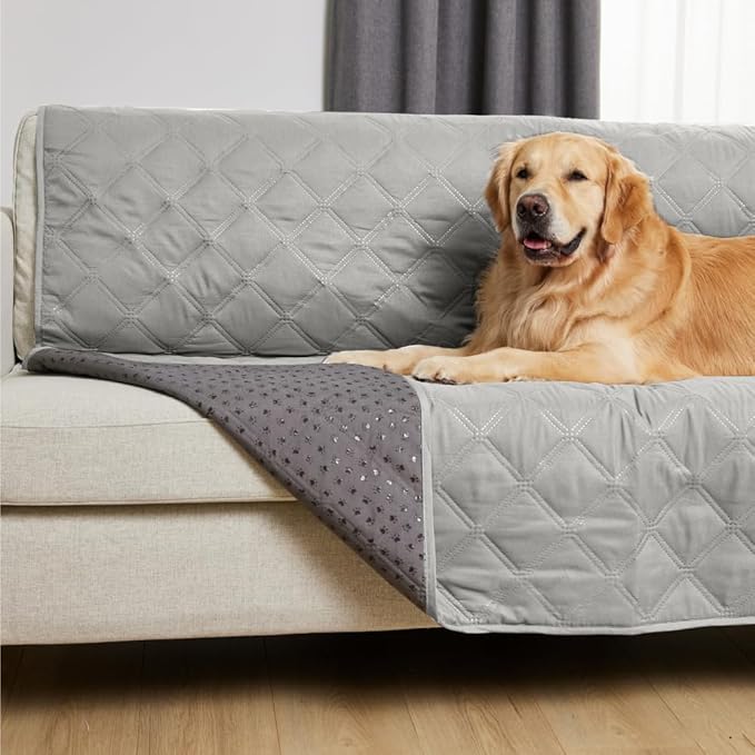 GORILLA GRIP Waterproof Couch Cover for Dogs, Gripped Slip Resistant Backing, Leak Proof Washable Dog Blanket Covers Sofa, Bed, Sectional, Crate, Car, RV Seats, Pet Puppy Essentials, 50x40 Light Gray