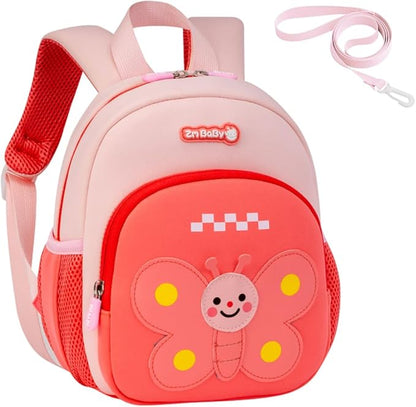 Padgene Toddler Harness Backpacks Safety Leash Kids Anti Lost Kindergarten Preschool Backpack Neoprene Lightweight Animal Schoolbag 3D Cartoon Butterfly Mini Travel Bag for Boys Girls Ages 3-5