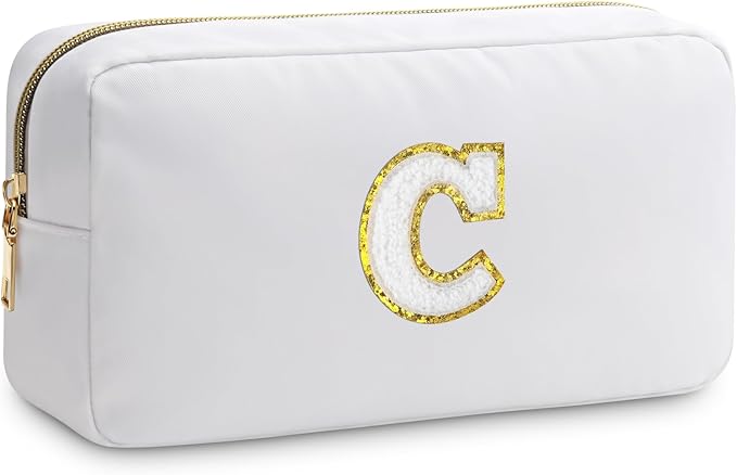 Initial C Makeup Bags Initial Letter A-Z Cosmetic Bag for Women Friends Daughter Sister Mom Inspirational Gifts Travel Toiletry Bag Christmas Birthday Gifts for Her Bridesmaid Bff Makeup Pouch C
