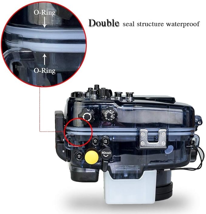 Seafrogs 60M/195ft Waterproof Underwater Camera Housing Waterproof Case for A6000 A6300 A6500 Compatible with 16-50mm Lens(Housing + Red Filter)