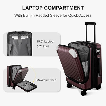 LEVEL8 Grace Carry On Luggage Airline Approved, 20 Inch Expandable Hardside Carry On Suitcase With Wheels, Abs+Pc Small Luggage with Tsa Lock, Red, 20-Inch