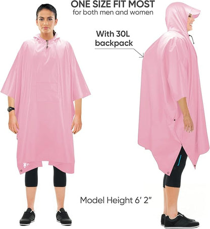 PTEROMY Hooded Rain Poncho for Adult with Pocket, Waterproof Lightweight Unisex Raincoat for Hiking Camping Emergency