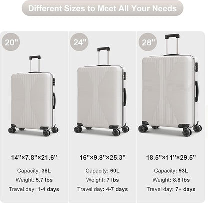 Karl home Hardshell Carry On Luggage with Spinner Wheels, Lightweight PP Hardside Small Suitcase with Built-in Lock & Smooth Zipper, 22 Inch Airline Approved, White
