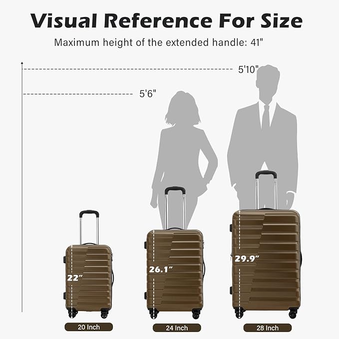 Coolife 20-Inch Small Carry on Hardside PC+ABS Spinner TSA Lock Telescopic Luggage Handle（20in-brown）