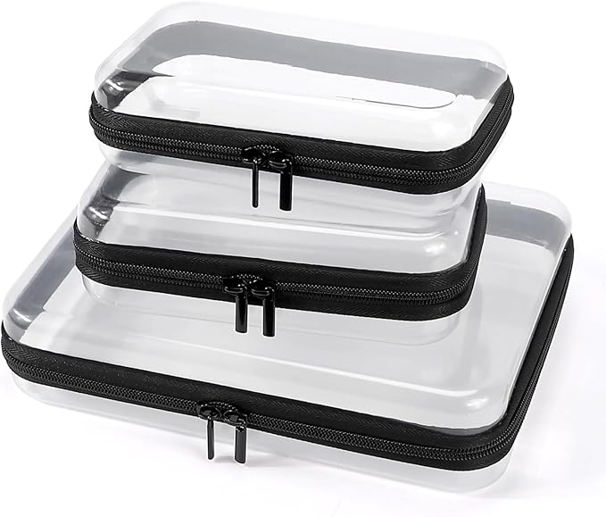 3 Pack Clear Hard Shell Zipper Case, Clear Zipper Pouches Waterproof Makeup Organizer & Travel Toiletry Bag, Plastic Pouch for Travel Office Storage, 3 Pack, MSS