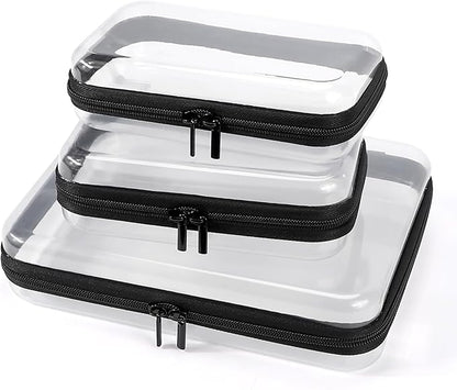 3 Pack Clear Hard Shell Zipper Case, Clear Zipper Pouches Waterproof Makeup Organizer & Travel Toiletry Bag, Plastic Pouch for Travel Office Storage, 3 Pack, MSS