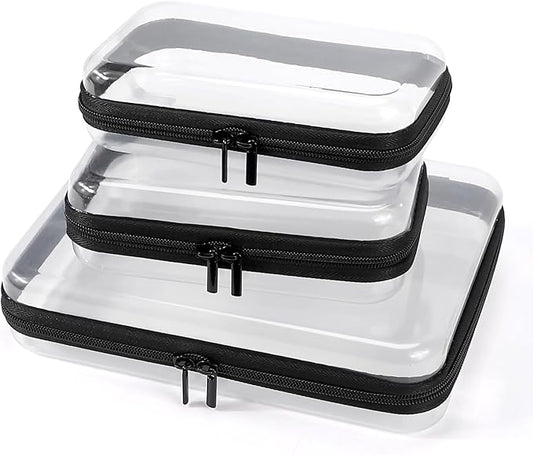 3 Pack Clear Hard Shell Zipper Case, Clear Zipper Pouches Waterproof Makeup Organizer & Travel Toiletry Bag, Plastic Pouch for Travel Office Storage, 3 Pack, MSS