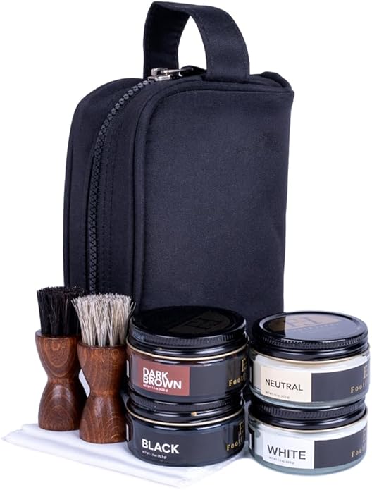 FootFitter Premium Shoe Cream Polish Kit, Creams, Shine Cloths, Applicators & Travel Bag for Leather Shoe Care & Touch-Ups