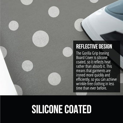 GORILLA GRIP The Original Ironing Board Cover and Pad, Silicone Coating, Thick Scorch Resistant Padding, Heavy Duty Iron Covers Standard Boards, Hook and Loop Fastener Strap, Dots, 15x54