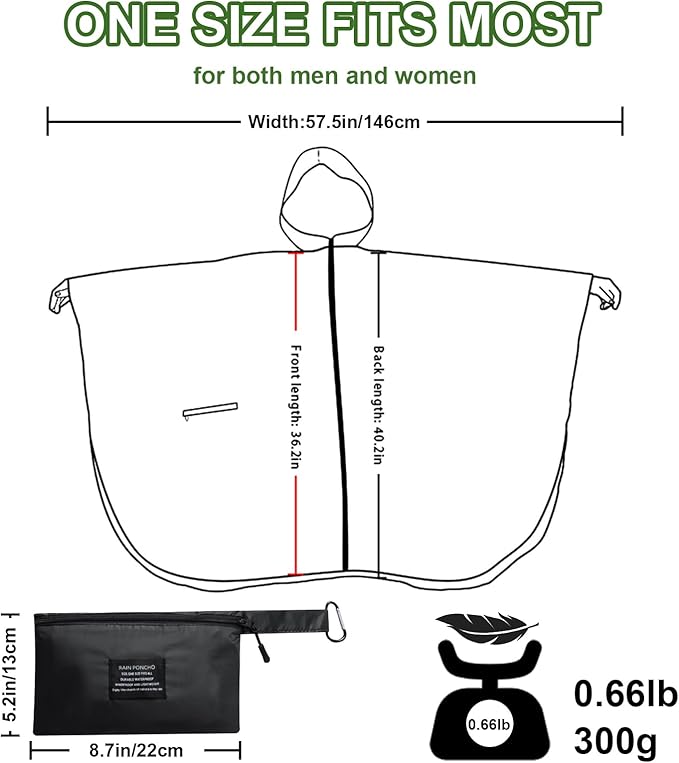 Hooded Rain Ponchos for Adult - Rain Coat and Rain Jacket with Waterproof Pocket and Zipper
