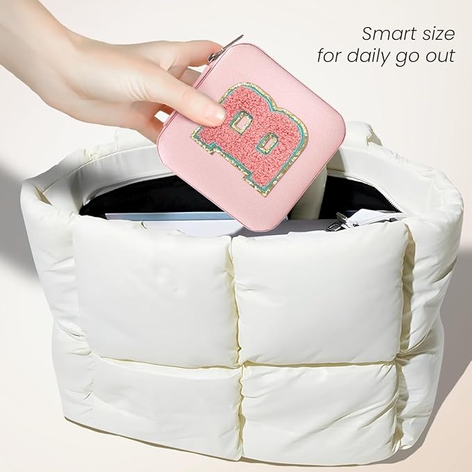 SANDJEST Personalized Jewelry Box, Pink Travel Jewelry Box with Initial B, Small Monogrammed Jewelry Case Organizer for Girls Women Teen Kids, Mini Travel Essentials Gifts for Birthday Christmas