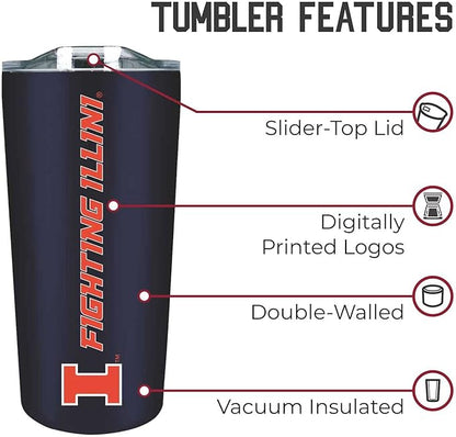 Campus Colors NCAA Stainless Steel Tumbler perfect for Gameday - 18 oz - Double Walled - Keeps Drinks Perfectly Insulated (Illinois Fighting Illini - Navy)