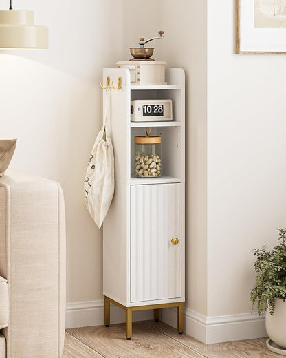 Bathroom Storage Cabinet, Small Corner Floor Hutch with Door and Shelves, Narrow Toilet Paper Cabinet, Bathroom Organizer with 2-Tier Adjustable Shelf for Small Spaces,White