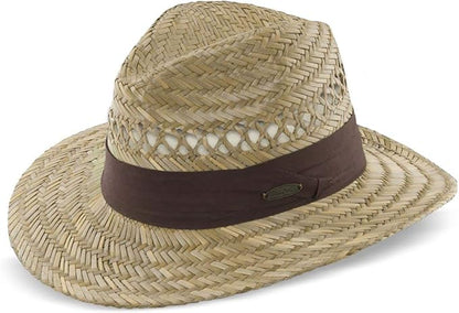 Panama Jack Safari Straw Hat - Lightweight, 3" Big Brim, Inner Elastic Sweatband, 3-Pleat Ribbon Hat Band