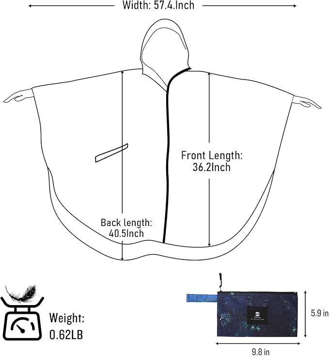 SaphiRose Unisex Rain Poncho Waterproof Raincoat Hooded for Adults Women with Pockets