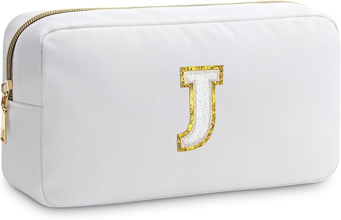 Initial J Makeup Bags Initial Letter A-Z Cosmetic Bag for Women Friends Daughter Sister Mom Inspirational Gifts Travel Toiletry Bag Christmas Birthday Gifts for Her Bridesmaid Bff Makeup Pouch J