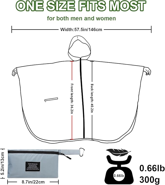 Hooded Rain Ponchos for Adult - Rain Coat and Rain Jacket with Waterproof Pocket and Zipper