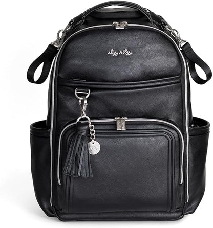 Itzy Ritzy Diaper Bag Backpack – Large Capacity Boss Plus Baby Backpack Diaper Bag Featuring 19 Pockets, Changing Pad, Stroller Clips, and Comfortable Straps (Black with Silver Hardware)