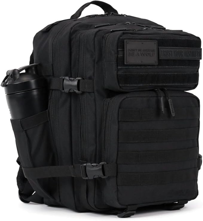 WOLFpak 35L Athletic Gym Backpack - Durable 1000D Waterproof Oxford Material with MOLLE Webbing, Laptop Pocket & Dual Cup Holders, Durable Fitness/Travel/Military Daypack (NightShade Edition)