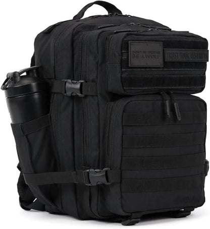 WOLFpak 35L Athletic Gym Backpack - Durable 1000D Waterproof Oxford Material with MOLLE Webbing, Laptop Pocket & Dual Cup Holders, Durable Fitness/Travel/Military Daypack (NightShade Edition)