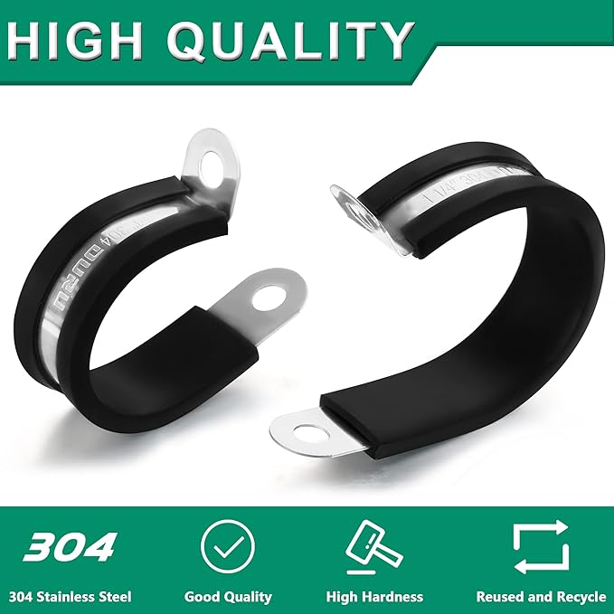 10pcs 2 Inch Stainless Steel Cable Clamps,Rubber Coated Cushioned Insulated Cable Clamp,Automotive Cable Wire Clamps,Pipe Clamps,Metal Clamp for Tube,Lines,Wire Cord Installation(Black,51mm)