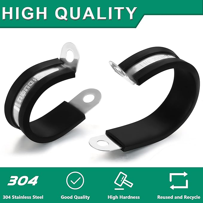 100PCS Cable Clamps 1/4 Inch 304 Stainless Steel Cable Clamps Rubber Coated Cushioned Insulated Cable Clamp,Automotive Wire Clamps,Pipe Clamps,Metal Clamp for Tube,Wire Cord Installation(6mm)