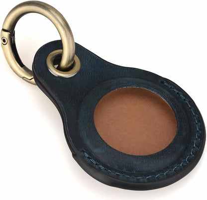 Genuine Leather AirTag Keyring Holder Compatible with Apple AirTag Keychain, Anti Lost Secure Key Ring Case for Keys Pet Collar Luggage Bag Travel, Scratch Resistant Protective Air Tag Key Chain, Blue