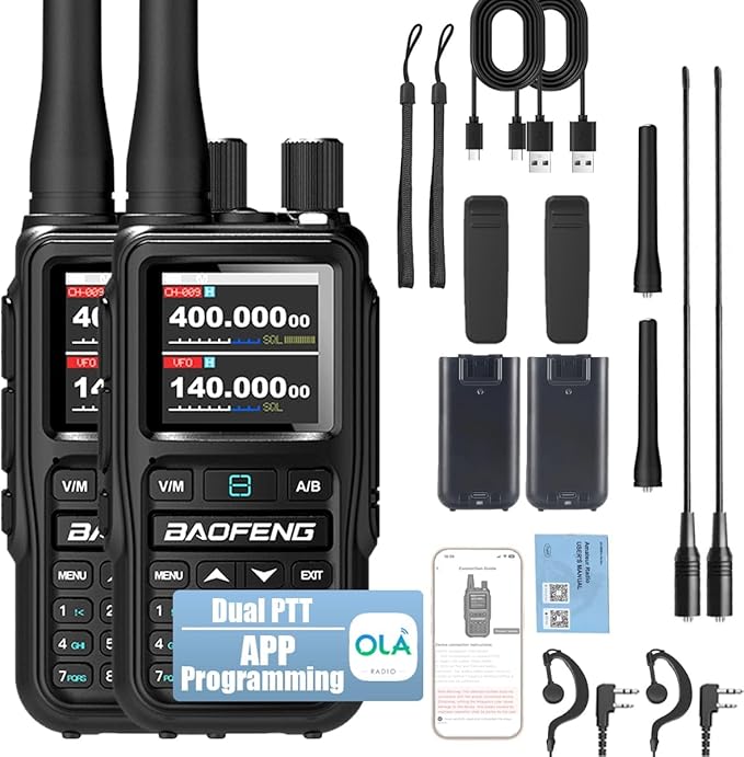 Baofeng UV-5R Mini Dual Band Radio - 5W 2-Way Radio w/999CH | Bluetooth & NOAA Weather | USB-C Charging | Emergency Kit for Camping, Hunting (2 Pack) (Black)