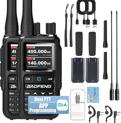 Baofeng UV-5R Mini Dual Band Radio - 5W 2-Way Radio w/999CH | Bluetooth & NOAA Weather | USB-C Charging | Emergency Kit for Camping, Hunting (2 Pack) (Black)